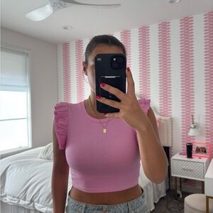 Zara Pink Ruffled Cap Sleeve Crop Tank Top